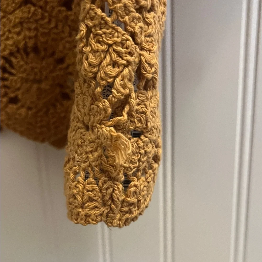 Zara Crochet Puff Sleeve Sweater Top - Rust/Tan/Spice Brown color